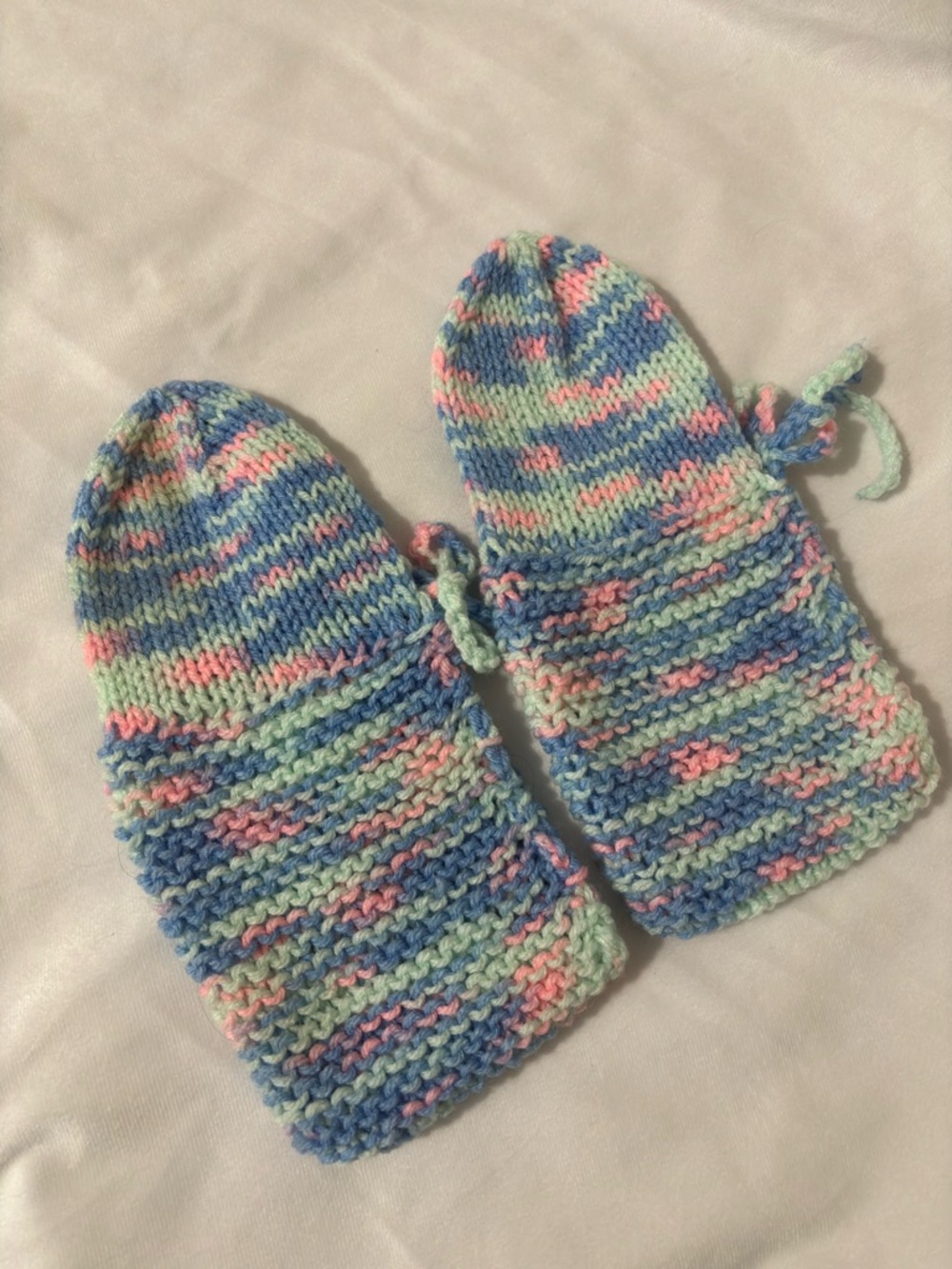 Handmade Knit Booties in Pastel Blue, Pink & Mint Girls size 5.5 - Picture 4 of 5
